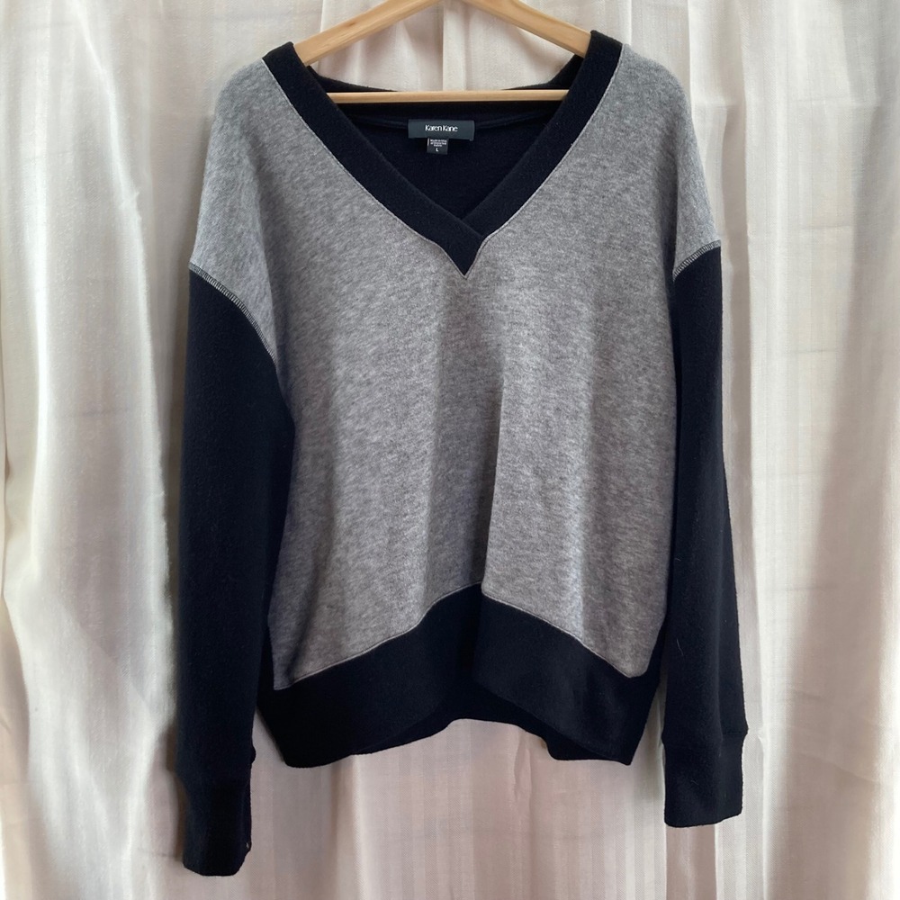 Karen Kane Colorblock‎ V Neck Sweater Long Sleeve Women Size L Made in USA